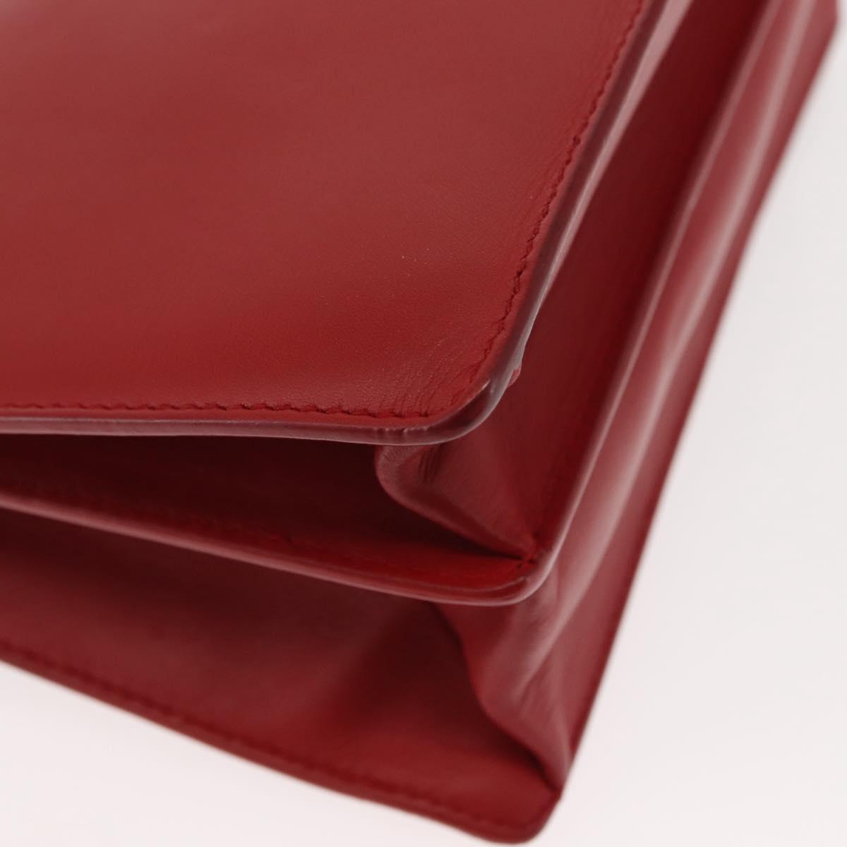 Salvatore Ferragamo Gancini Chain Shoulder Bag Leather Red Gold Auth 146725