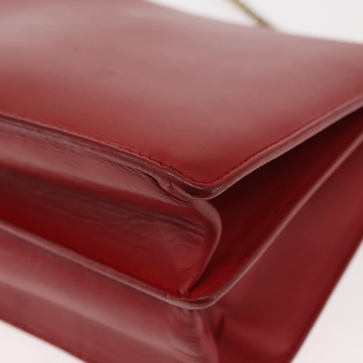 Salvatore Ferragamo Gancini Chain Shoulder Bag Leather Red Gold Auth 146725