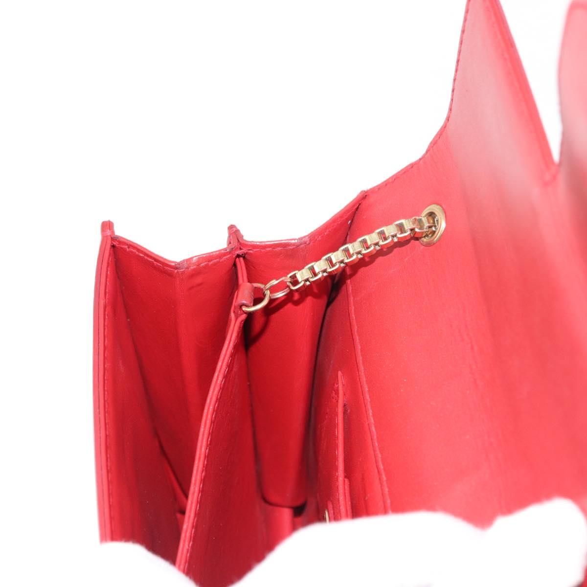 Salvatore Ferragamo Gancini Chain Shoulder Bag Leather Red Gold Auth 146725