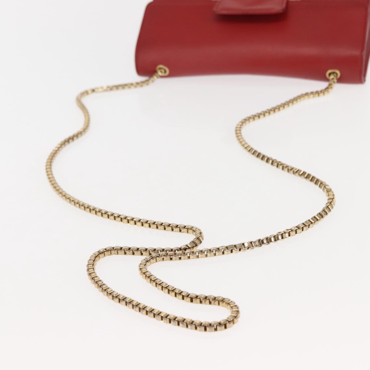 Salvatore Ferragamo Gancini Chain Shoulder Bag Leather Red Gold Auth 146725