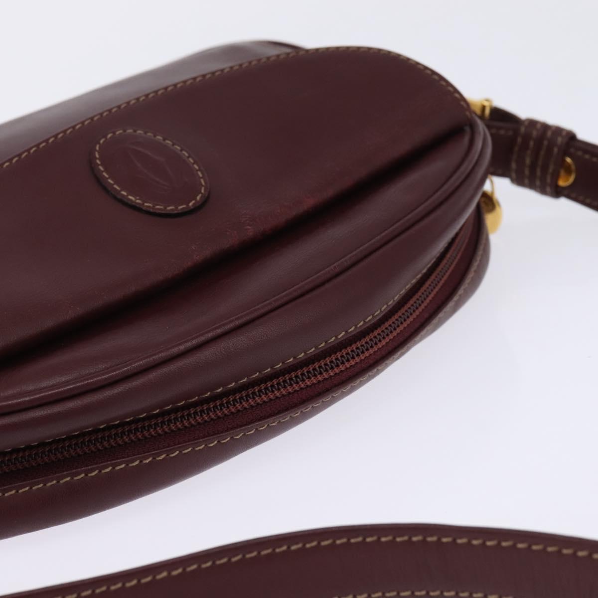CARTIER Must Line Shoulder Bag Leather Bordeaux Gold Auth 146729