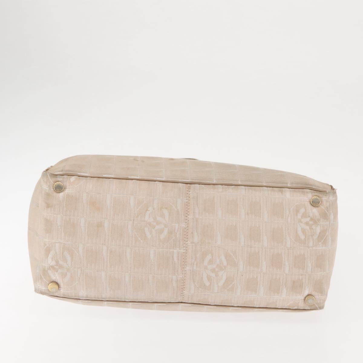 CHANEL New Travel Line Tote Bag Nylon Beige gold CC Auth 146730