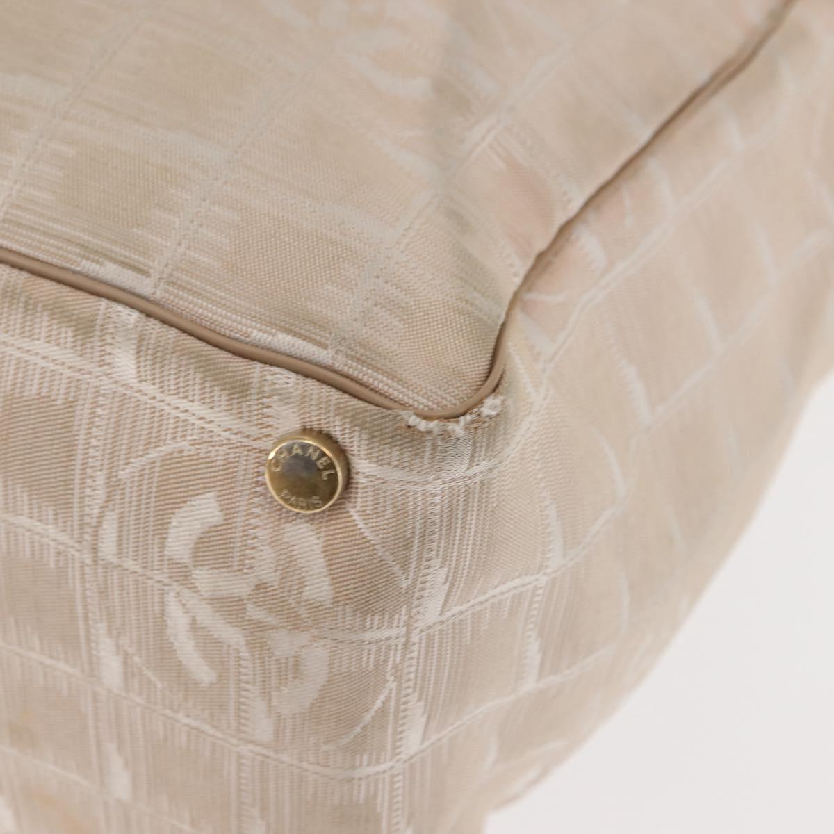 CHANEL New Travel Line Tote Bag Nylon Beige gold CC Auth 146730