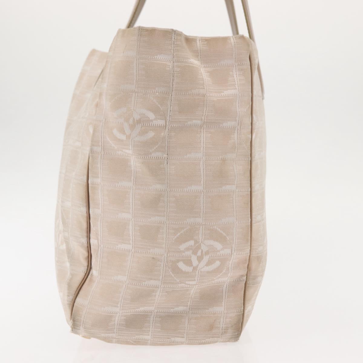 CHANEL New Travel Line Tote Bag Nylon Beige gold CC Auth 146730