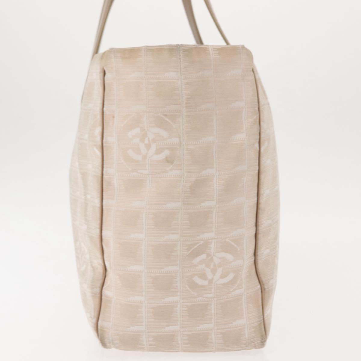CHANEL New Travel Line Tote Bag Nylon Beige gold CC Auth 146730