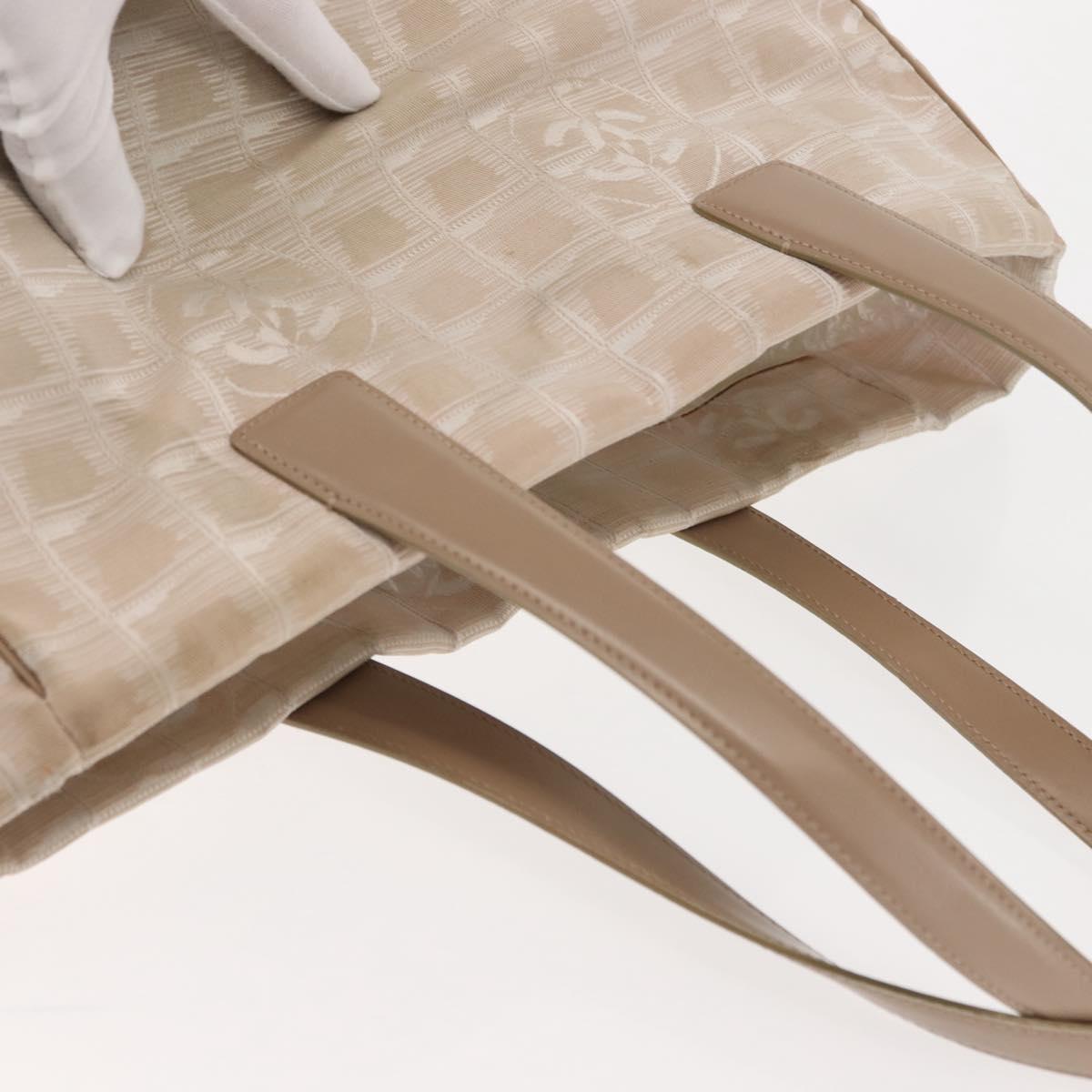 CHANEL New Travel Line Tote Bag Nylon Beige gold CC Auth 146730