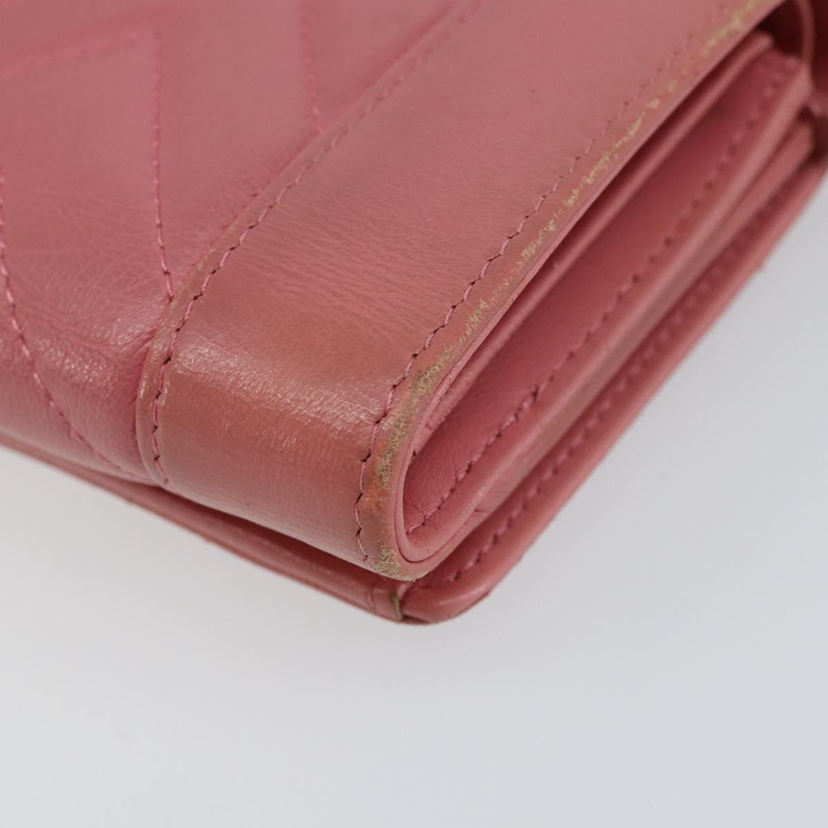 CHANEL V Stitch COCO Mark Trifold Wallet Lamb Skin Pink Silver CC Auth 146750