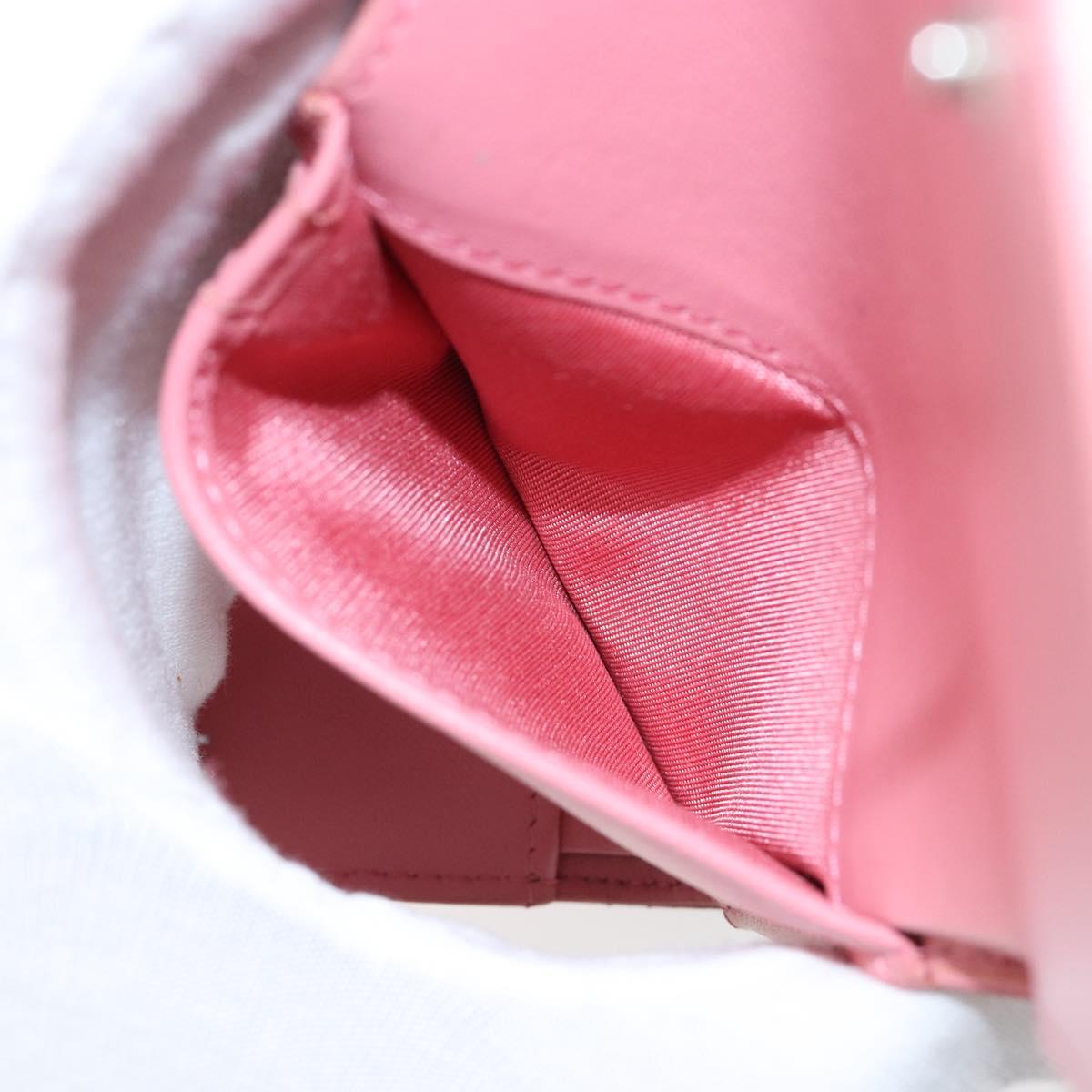 CHANEL V Stitch COCO Mark Trifold Wallet Lamb Skin Pink Silver CC Auth 146750