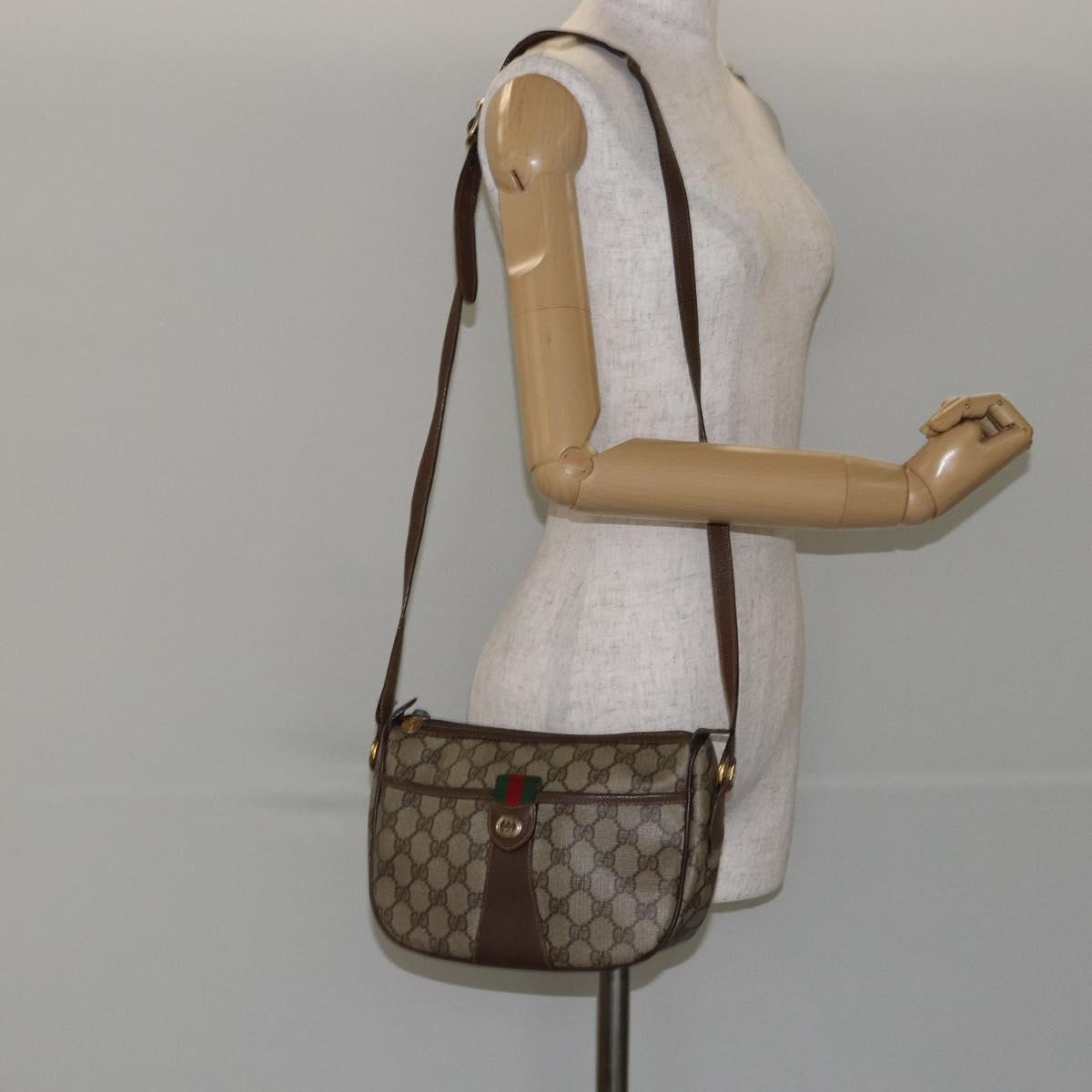 GUCCI GG Supreme Web Sherry Line Shoulder Bag PVC Beige 89 02 032 Auth 146752