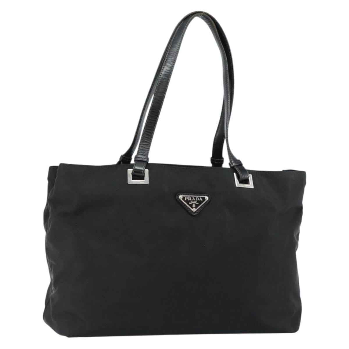 PRADA Tote Bag Nylon Black Silver Auth 146757