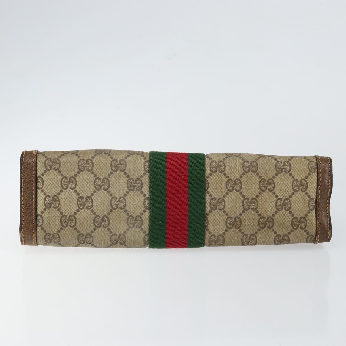 GUCCI GG Supreme Web Sherry Line Clutch Bag PVC Leather Beige Auth 146759