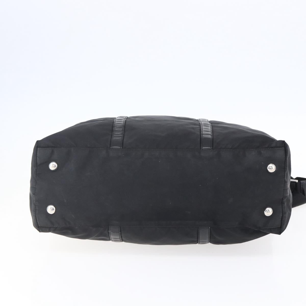 PRADA Tote Bag Nylon Leather 2way Black Silver Auth 146769