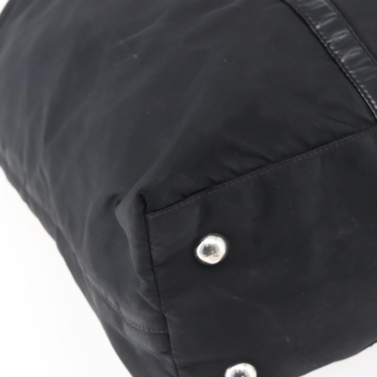 PRADA Tote Bag Nylon Leather 2way Black Silver Auth 146769