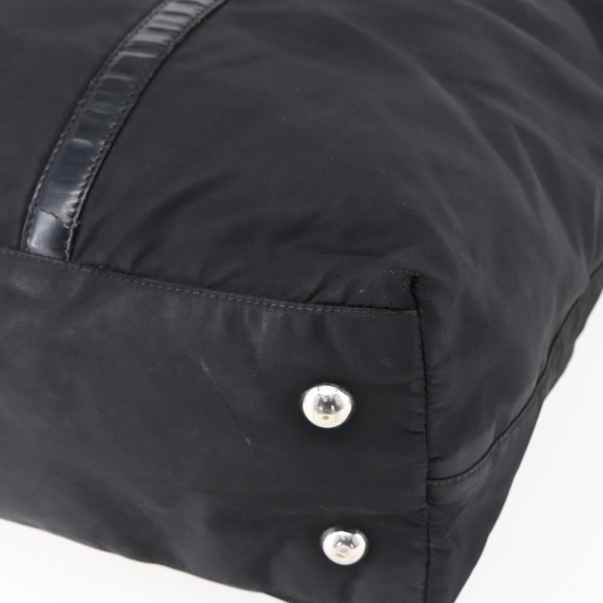 PRADA Tote Bag Nylon Leather 2way Black Silver Auth 146769