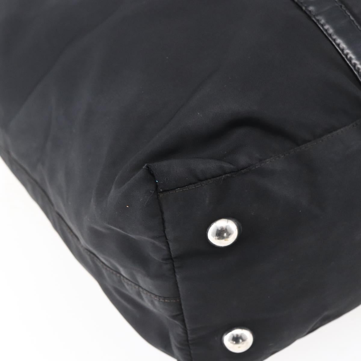 PRADA Tote Bag Nylon Leather 2way Black Silver Auth 146769