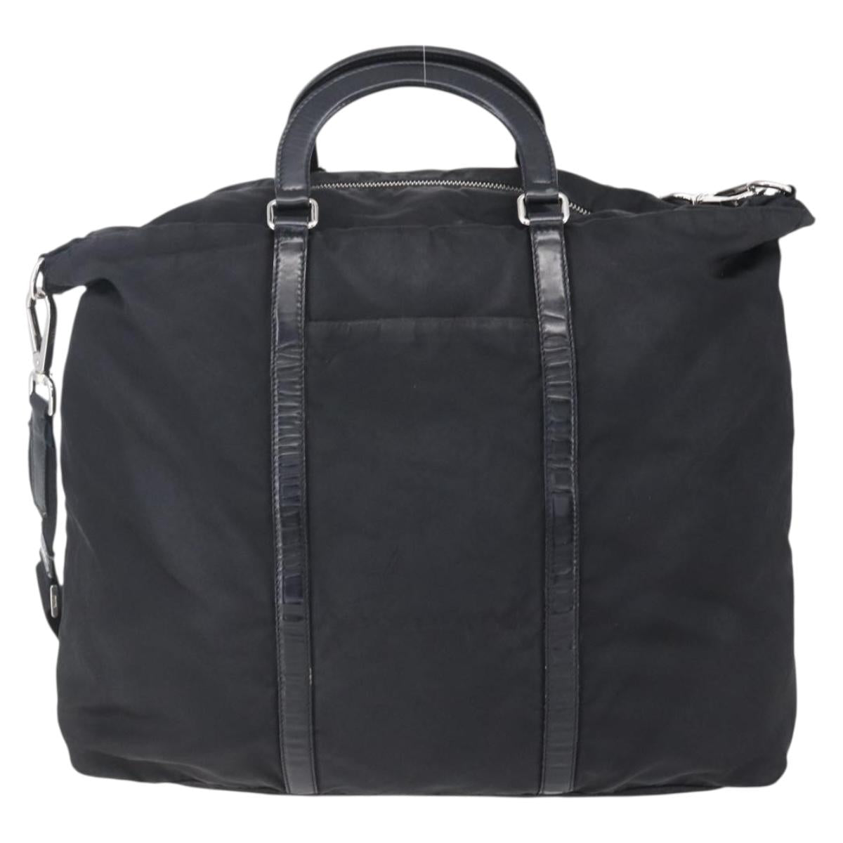 PRADA Tote Bag Nylon Leather 2way Black Silver Auth 146769