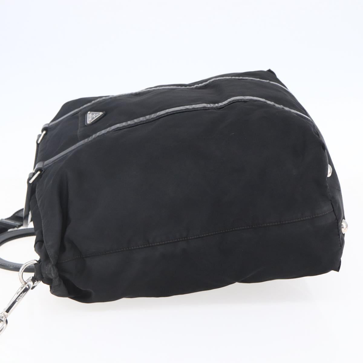 PRADA Tote Bag Nylon Leather 2way Black Silver Auth 146769