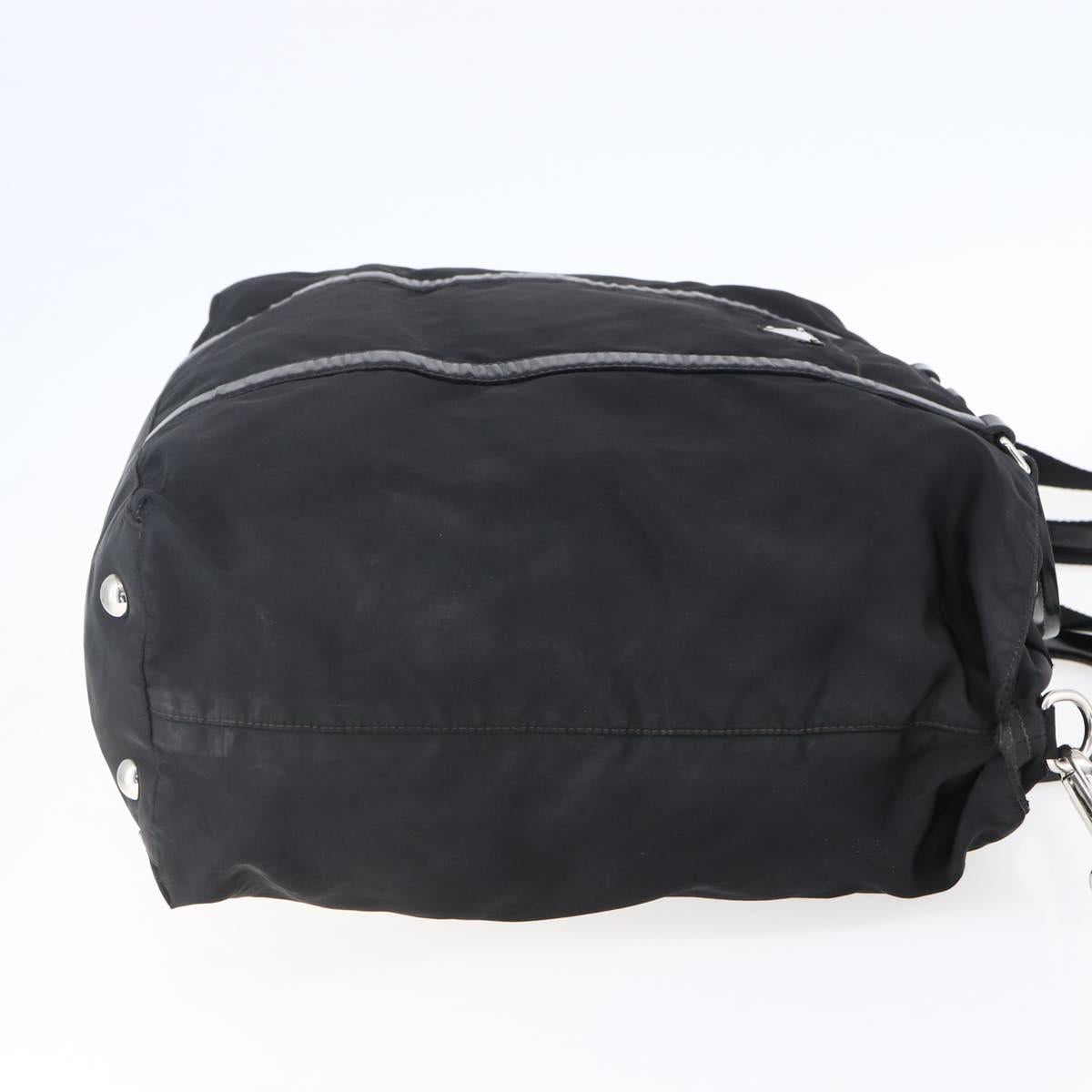 PRADA Tote Bag Nylon Leather 2way Black Silver Auth 146769