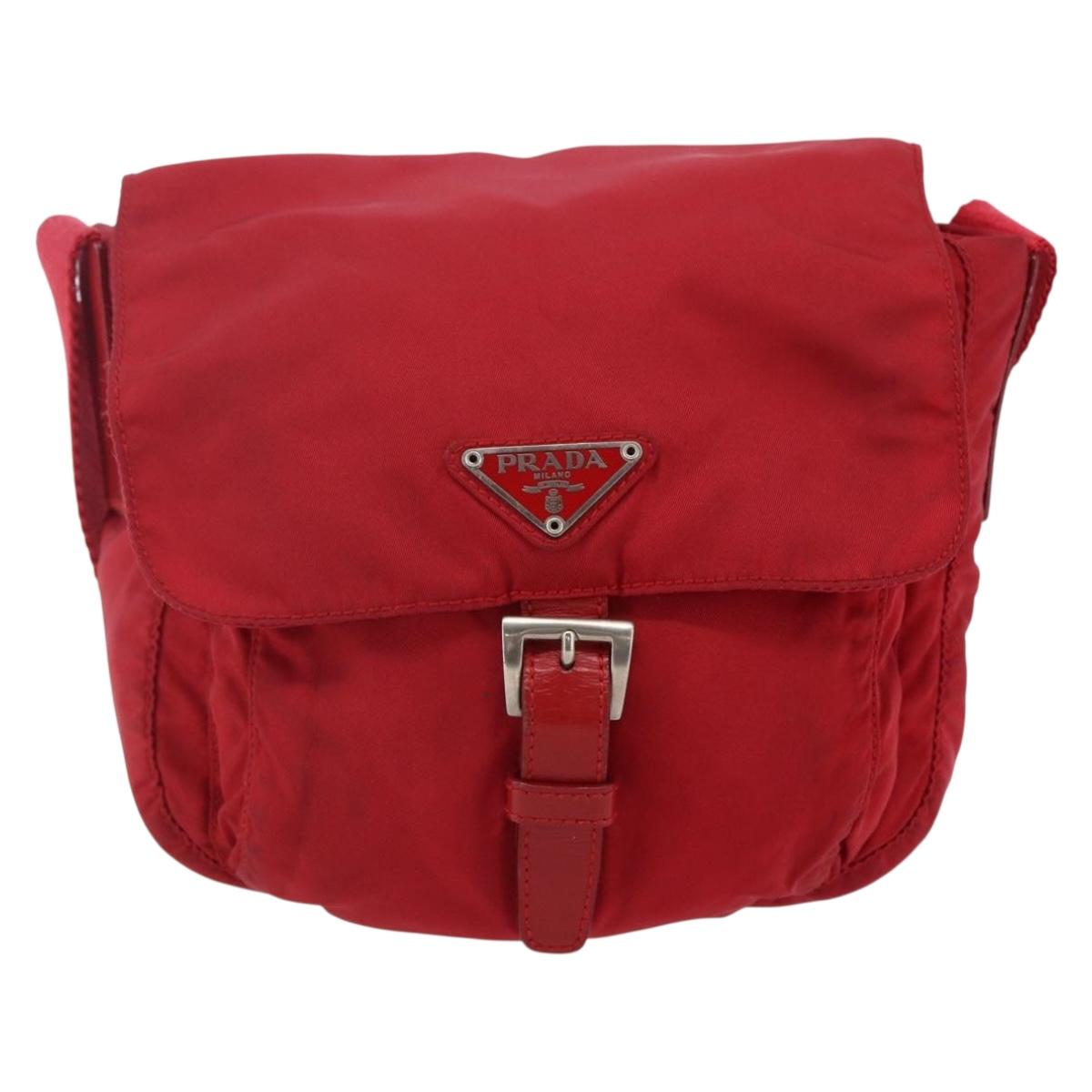 PRADA Shoulder Bag Nylon Red Silver Auth 146771