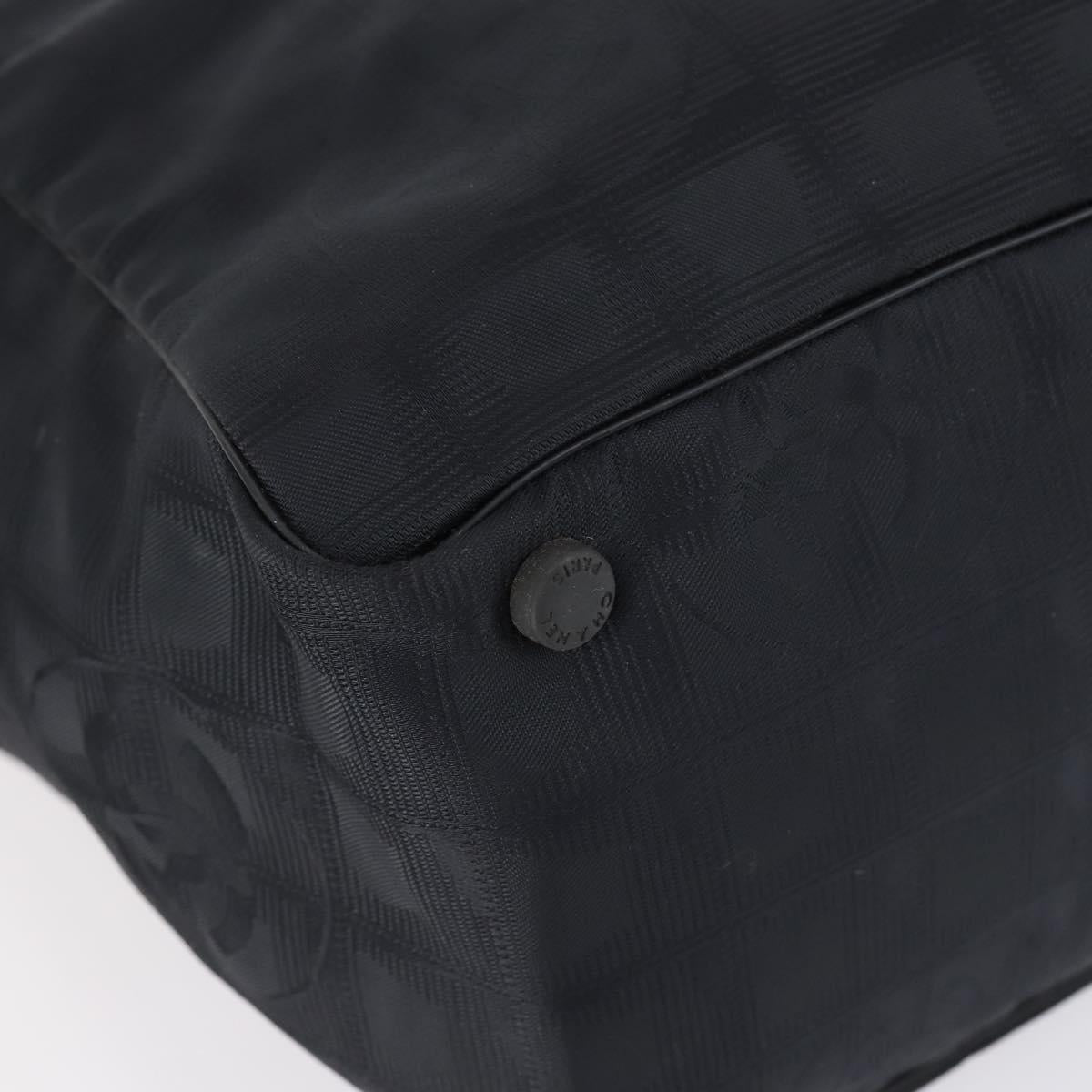 CHANEL New travel line Tote Bag Nylon Black gold CC Auth 146789