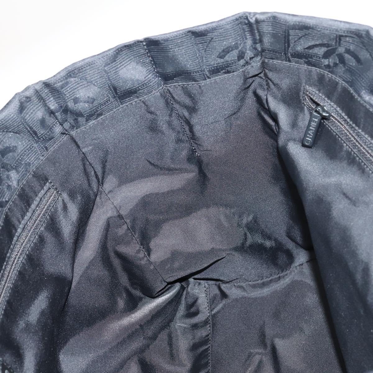 CHANEL New travel line Tote Bag Nylon Black gold CC Auth 146789