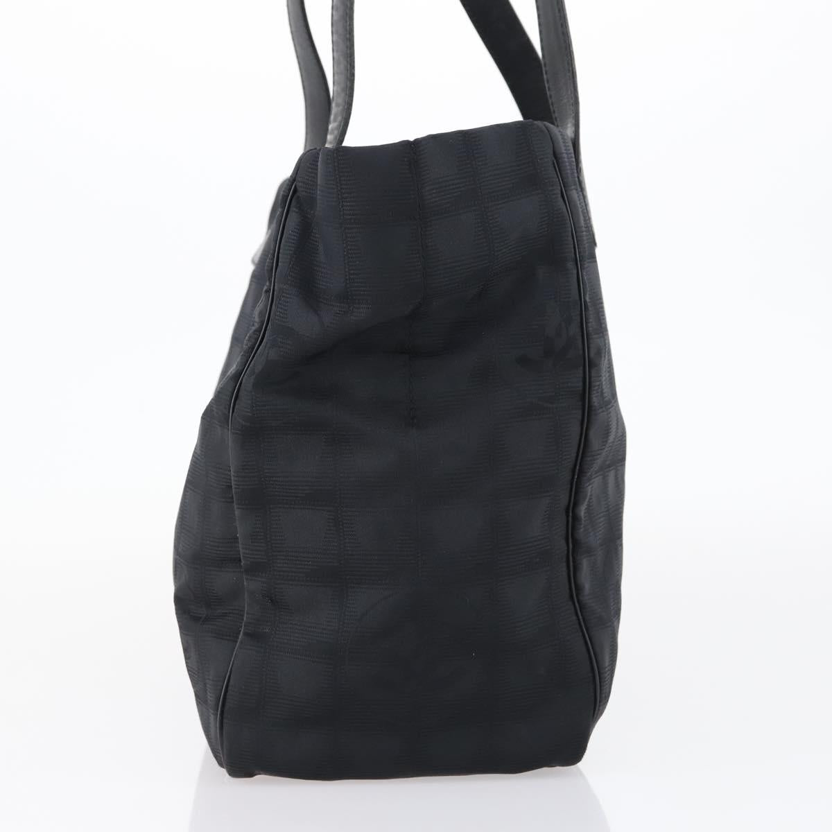 CHANEL New travel line Tote Bag Nylon Black gold CC Auth 146789