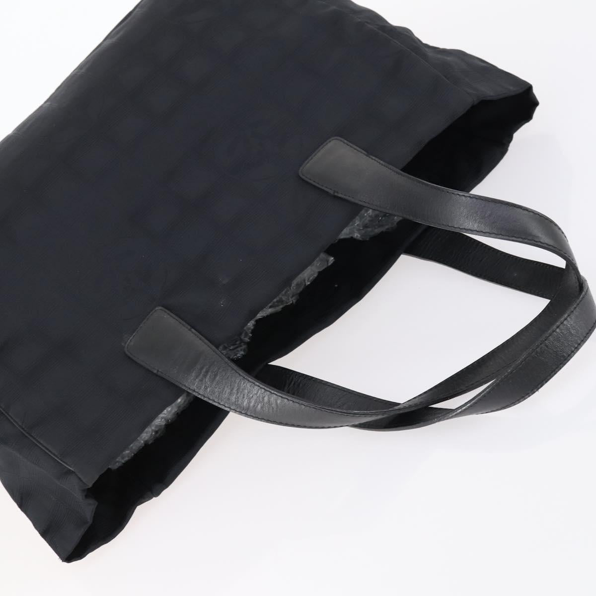 CHANEL New travel line Tote Bag Nylon Black gold CC Auth 146789