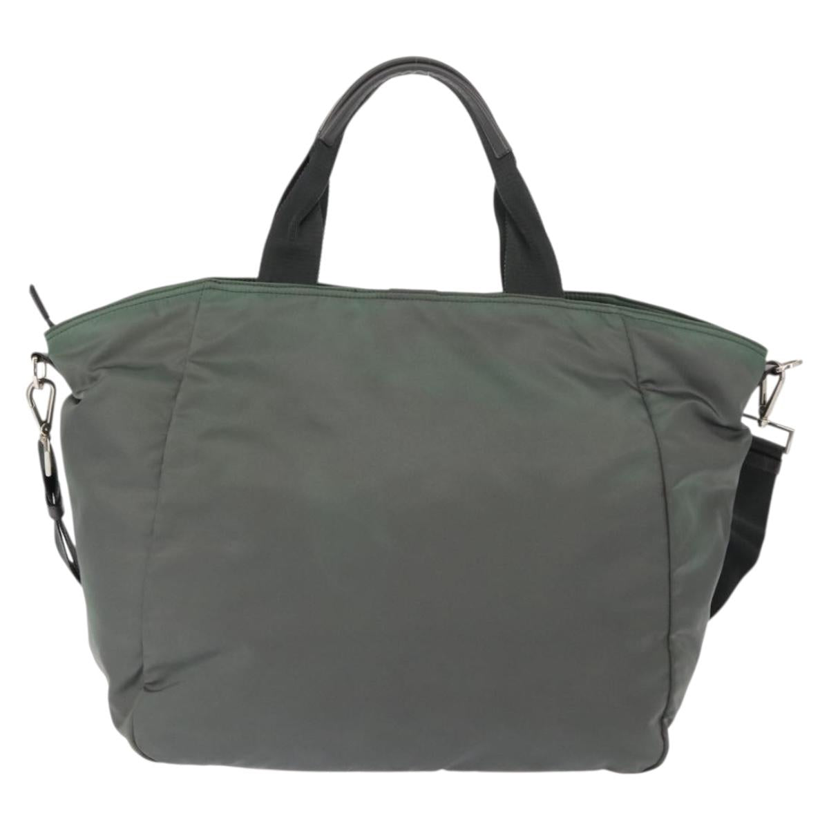 PRADA Tote Bag Nylon 2way Khaki Silver Auth 146790