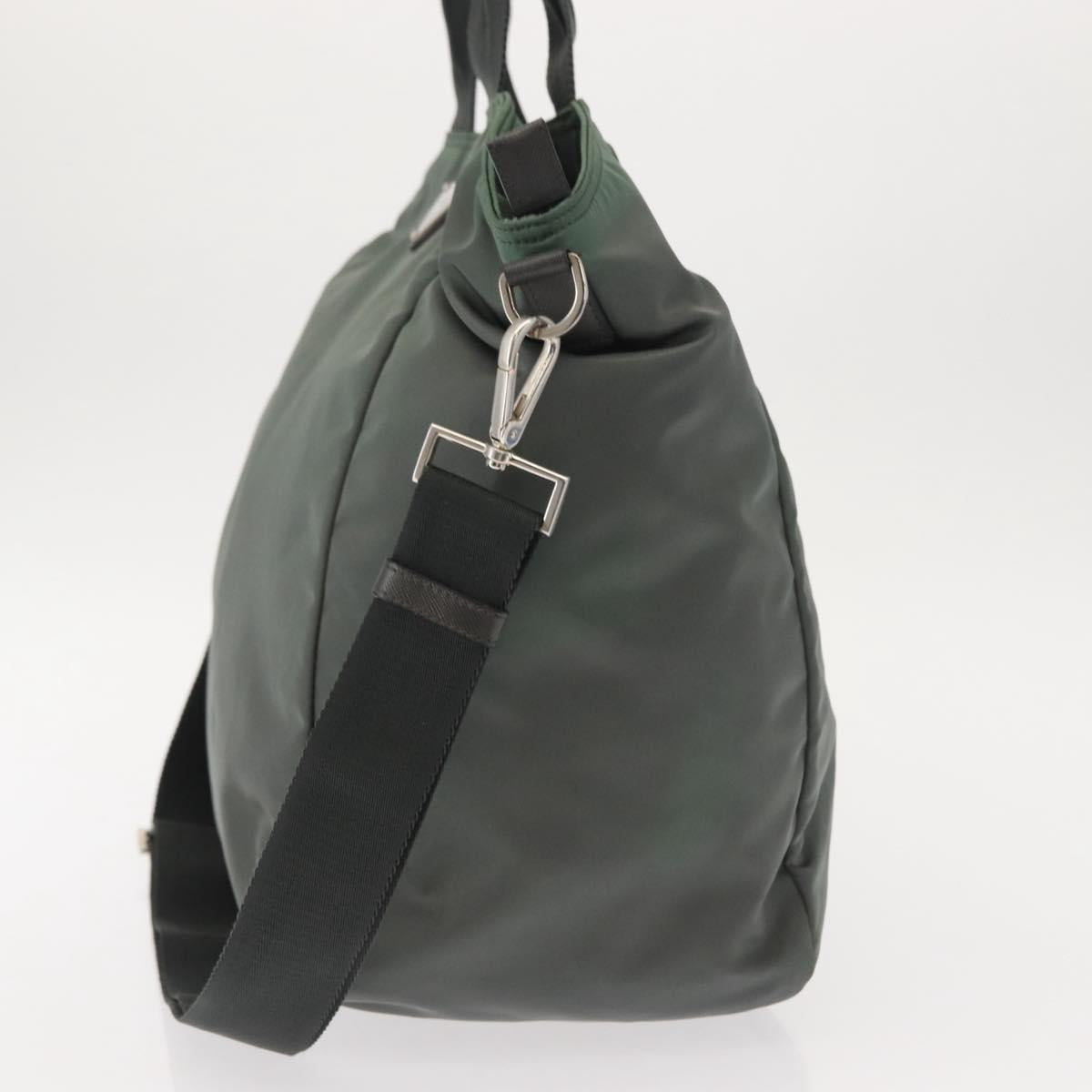 PRADA Tote Bag Nylon 2way Khaki Silver Auth 146790