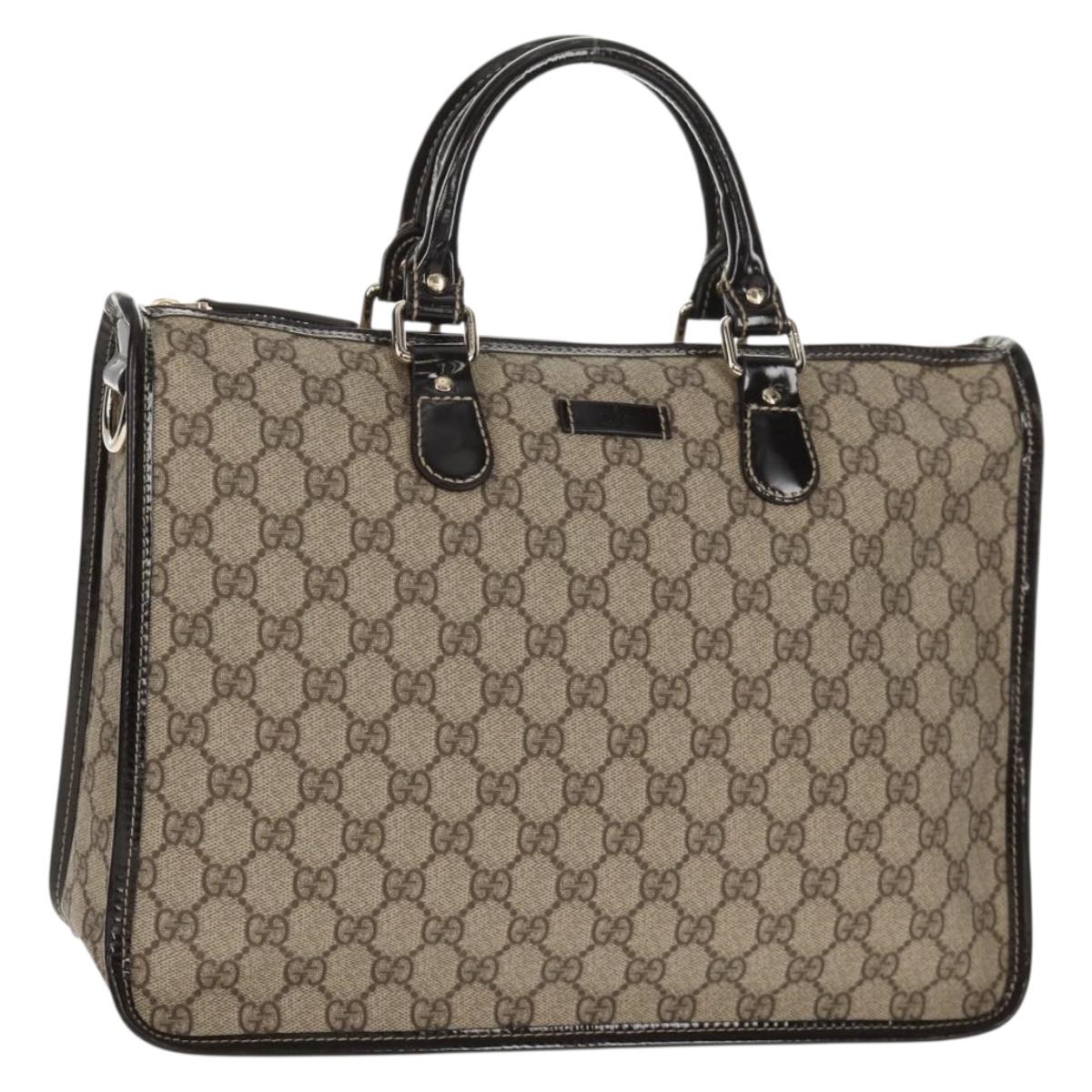 GUCCI GG Supreme Hand Bag PVC Beige Gold 190259 Auth 146791V