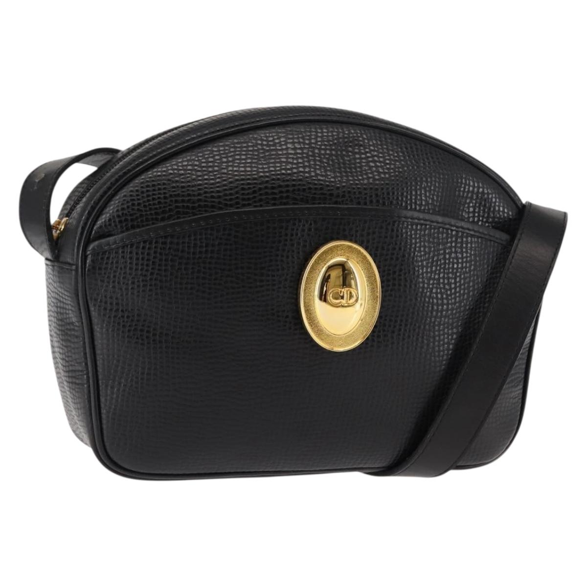 Christian Dior Shoulder Bag Leather Black Gold Auth 146794