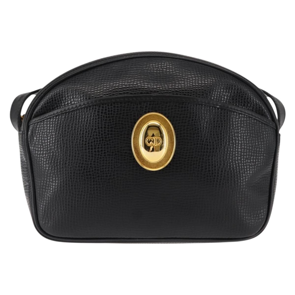 Christian Dior Shoulder Bag Leather Black Gold Auth 146794