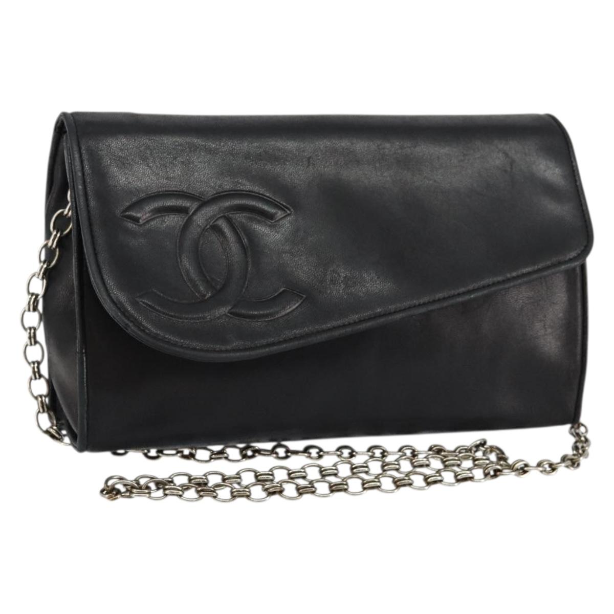 CHANEL COCO Mark Chain Shoulder Bag Lamb Skin Vintage Black CC Auth 146795