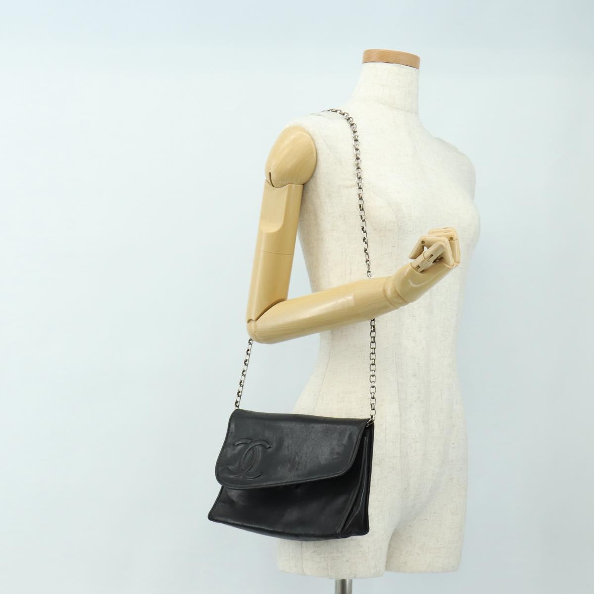 CHANEL COCO Mark Chain Shoulder Bag Lamb Skin Vintage Black CC Auth 146795