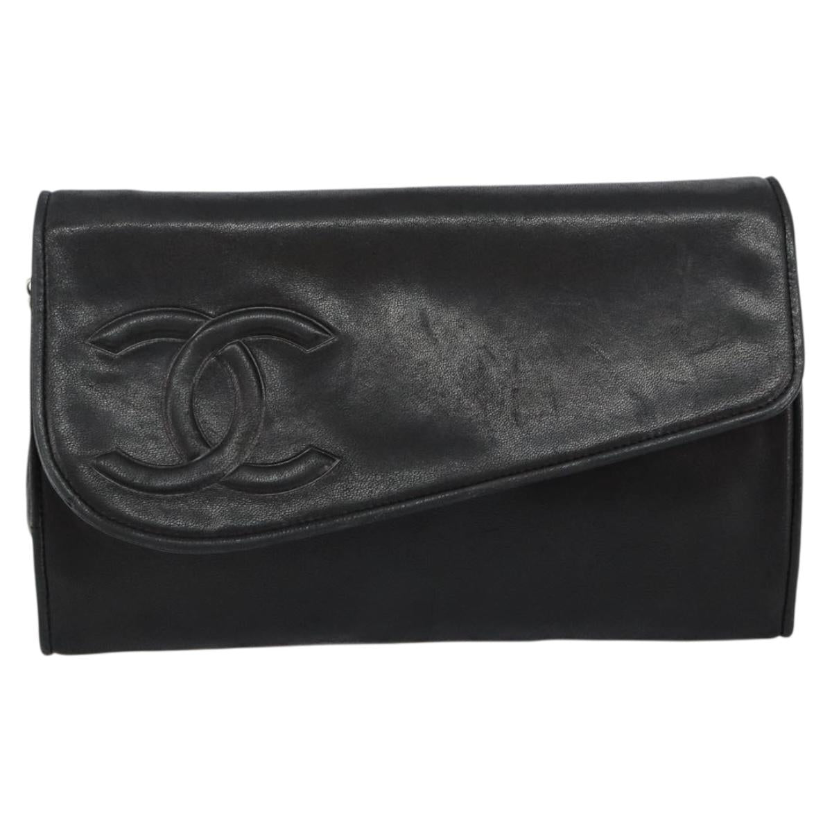 CHANEL COCO Mark Chain Shoulder Bag Lamb Skin Vintage Black CC Auth 146795