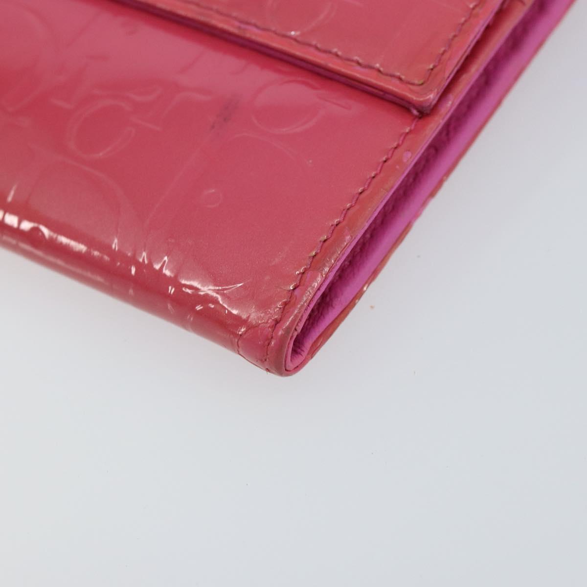 Christian Dior Trotter Canvas Wallet Enamel Pink Auth 146802