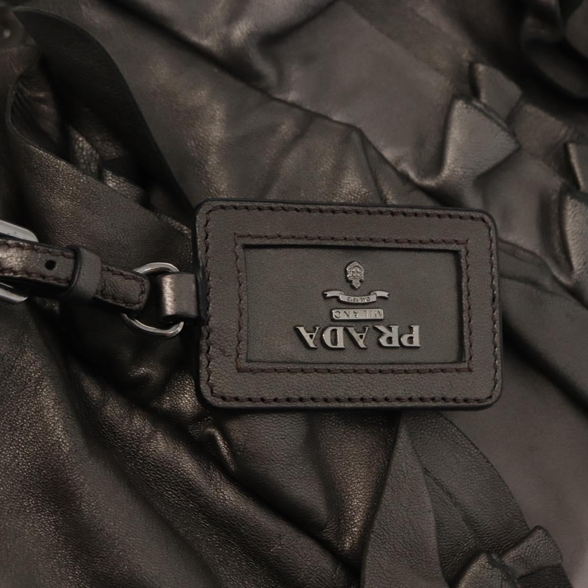 PRADA Tote Bag Leather Gray Silver Auth 146806
