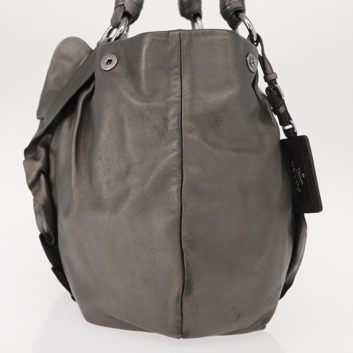 PRADA Tote Bag Leather Gray Silver Auth 146806