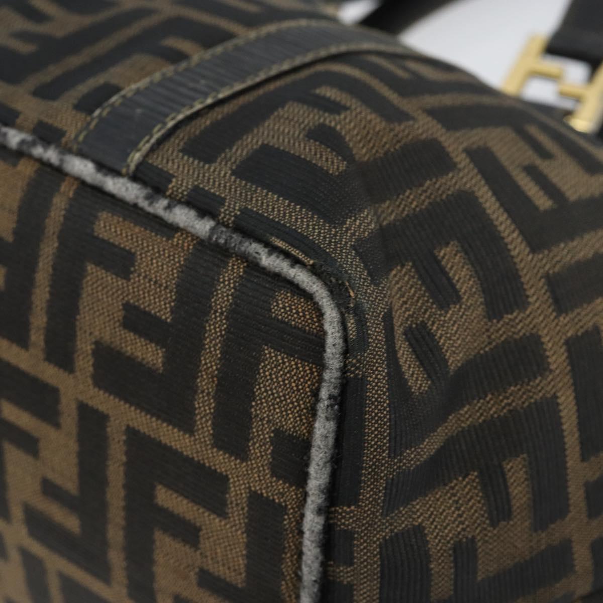 FENDI Zucca Canvas Hand Bag Brown Black gold Auth 146809