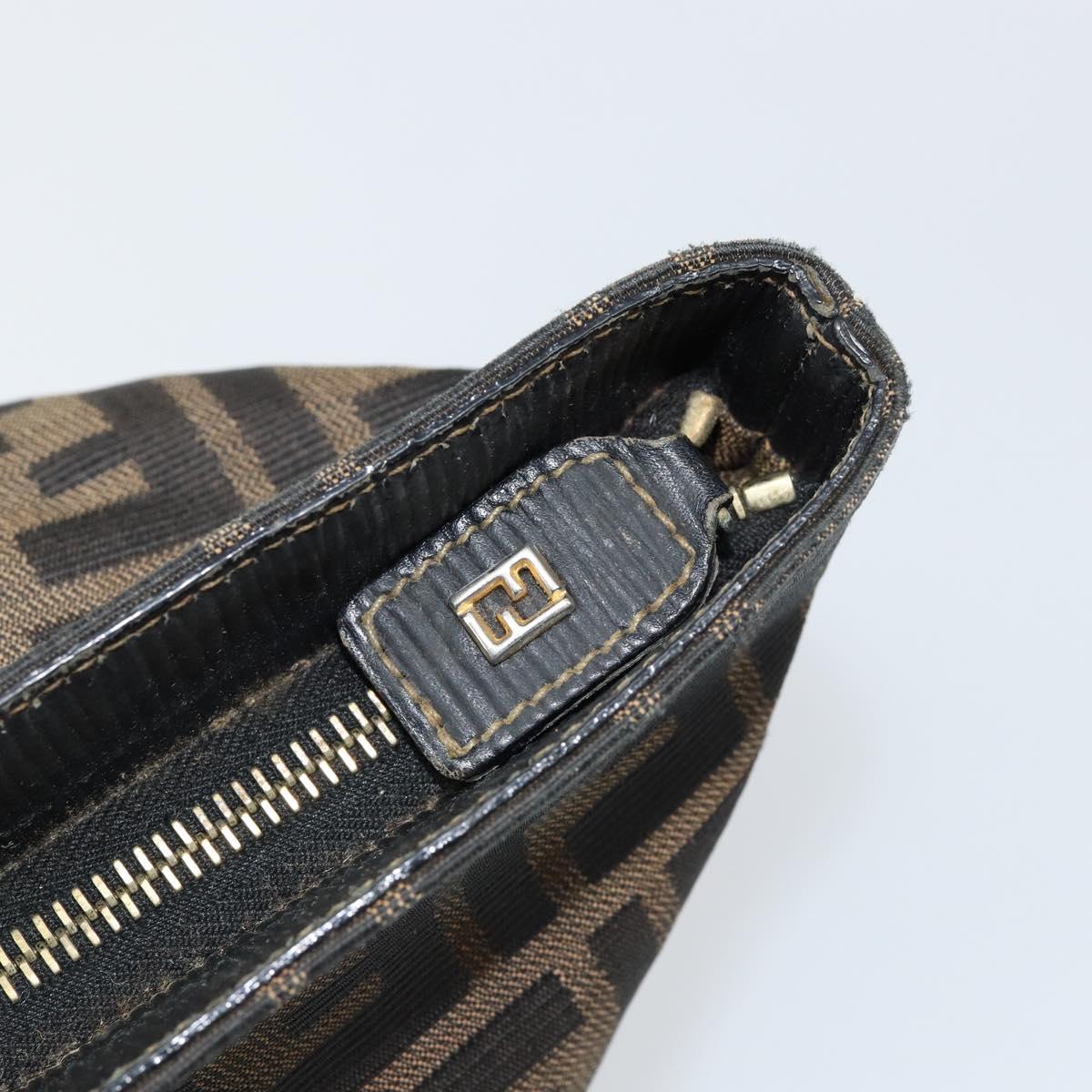 FENDI Zucca Canvas Hand Bag Brown Black gold Auth 146809