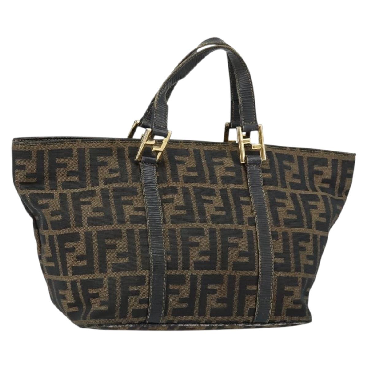 FENDI Zucca Canvas Hand Bag Brown Black gold Auth 146809