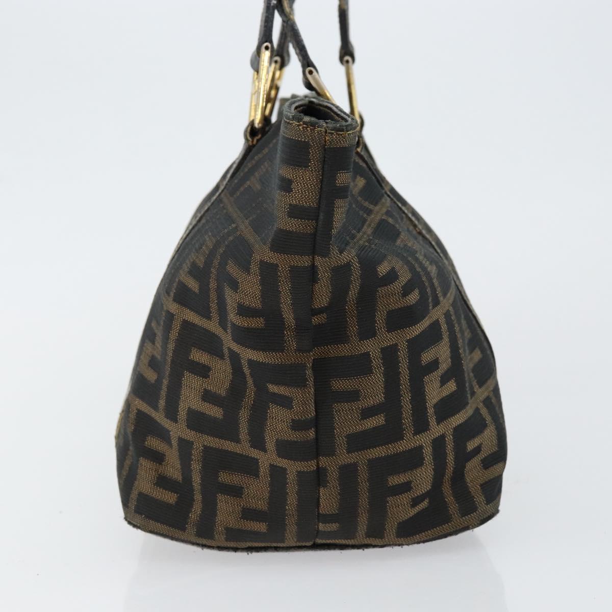 FENDI Zucca Canvas Hand Bag Brown Black gold Auth 146809