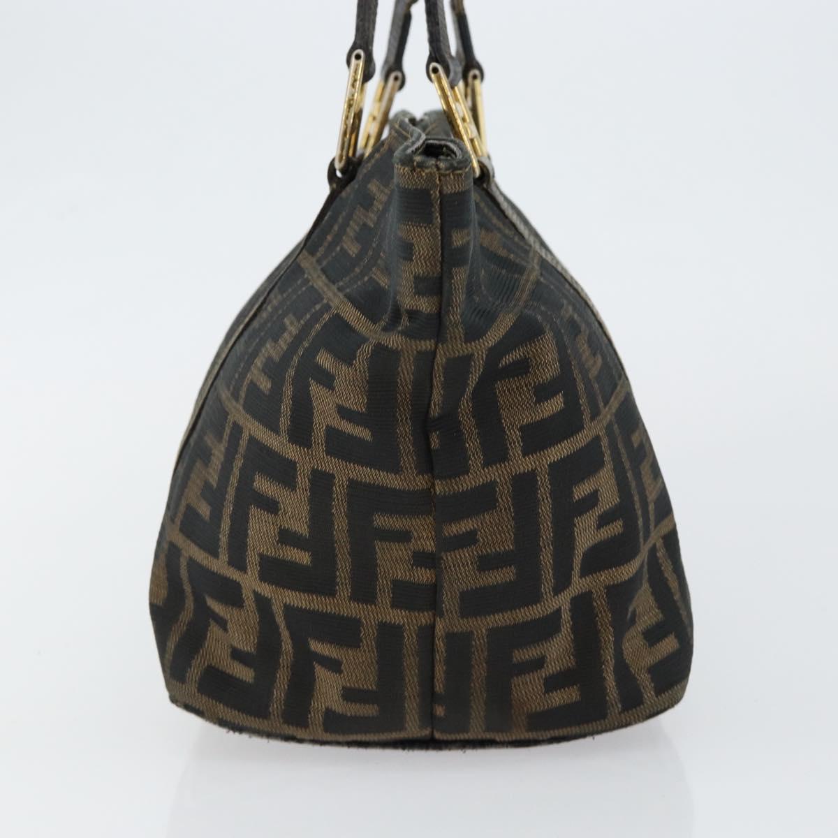 FENDI Zucca Canvas Hand Bag Brown Black gold Auth 146809