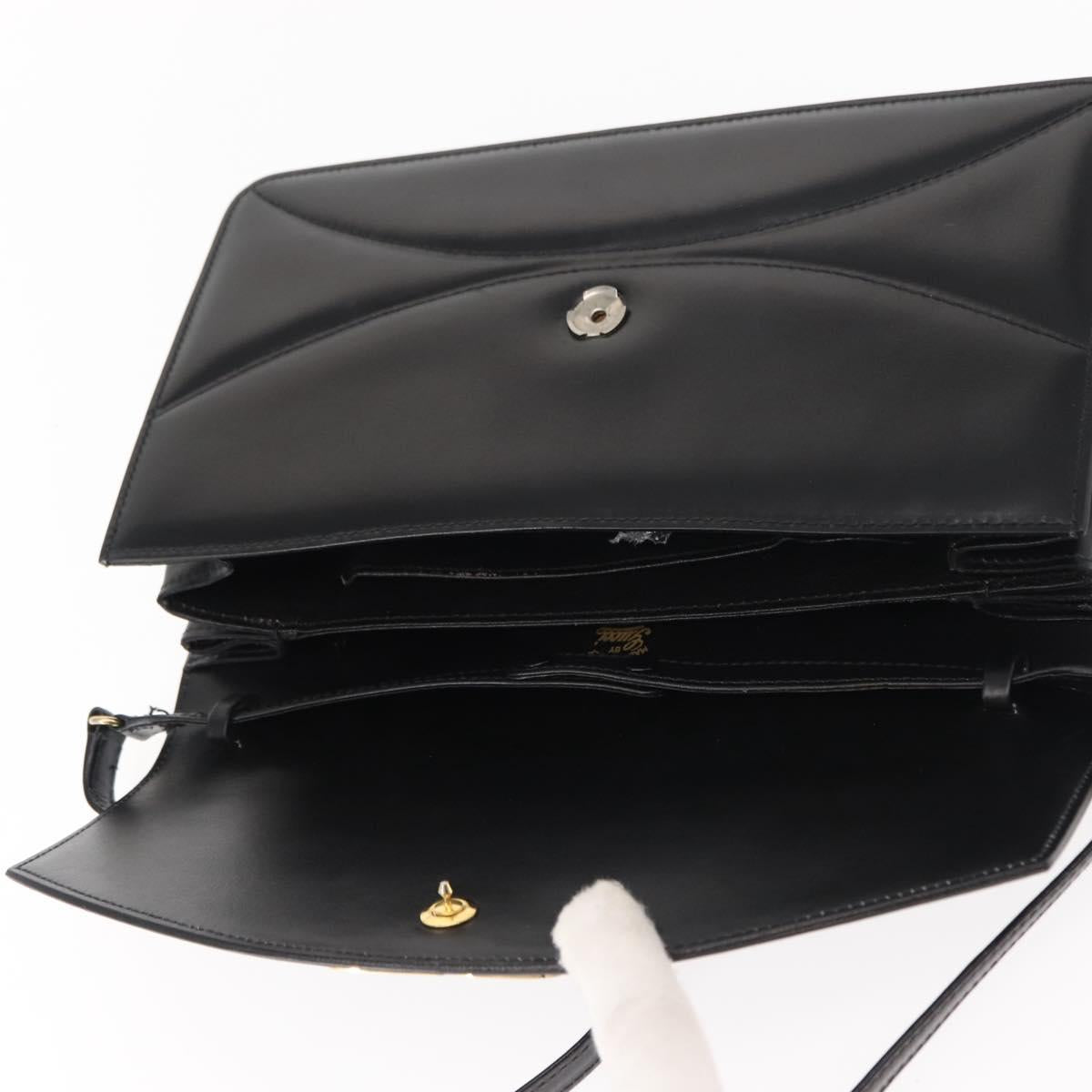 GUCCI Shoulder Bag Leather Vintage Black Gold Auth 146810