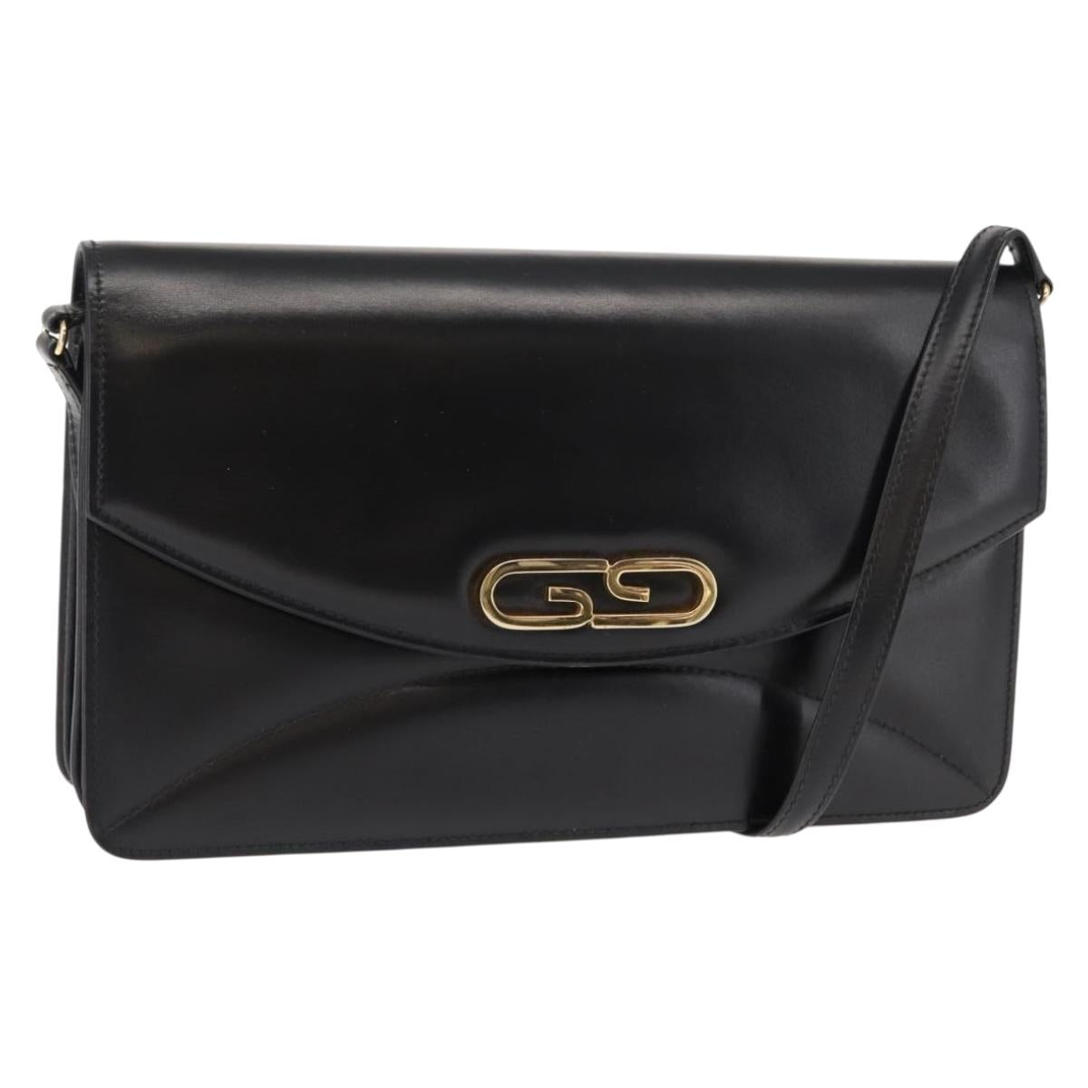 GUCCI Shoulder Bag Leather Vintage Black Gold Auth 146810