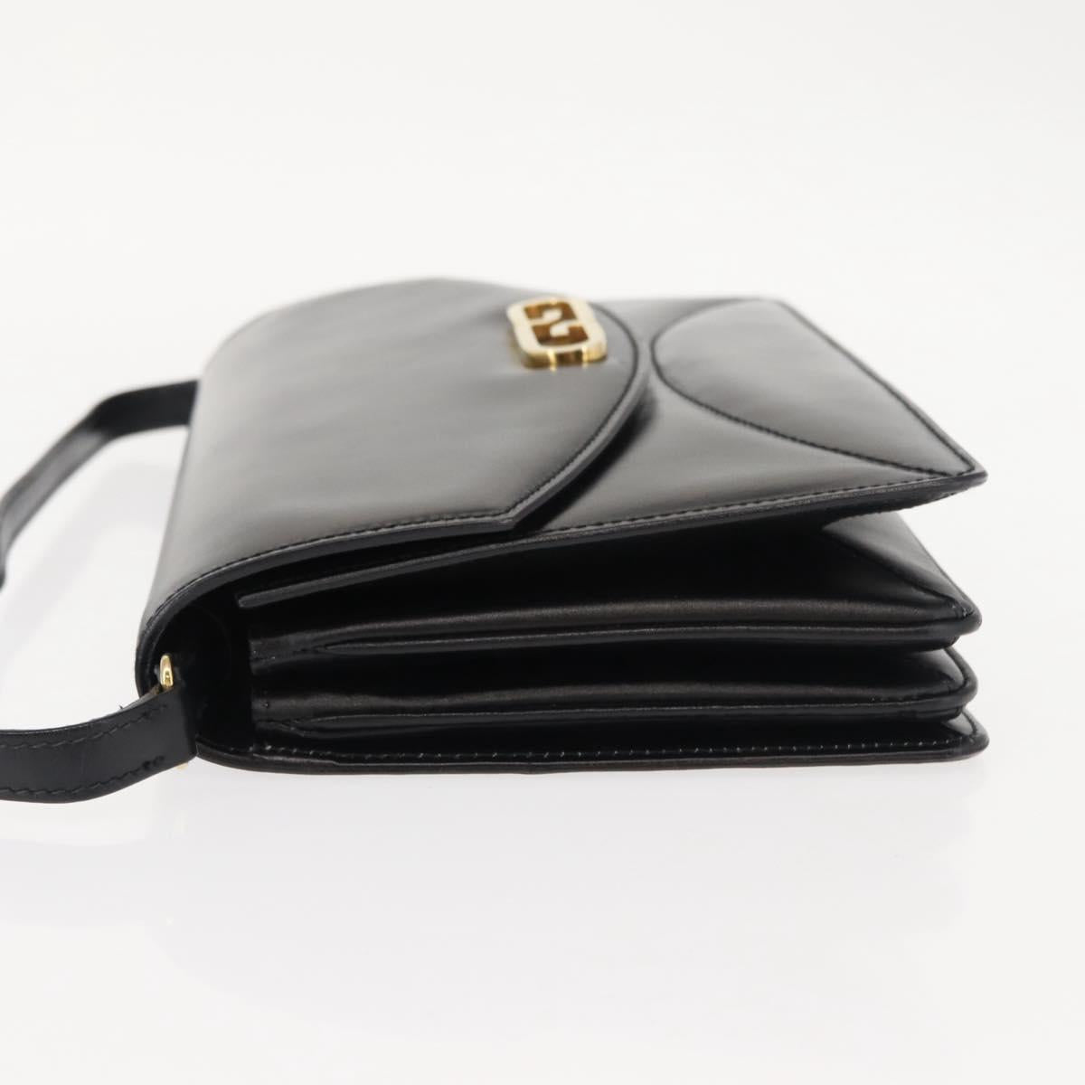 GUCCI Shoulder Bag Leather Vintage Black Gold Auth 146810