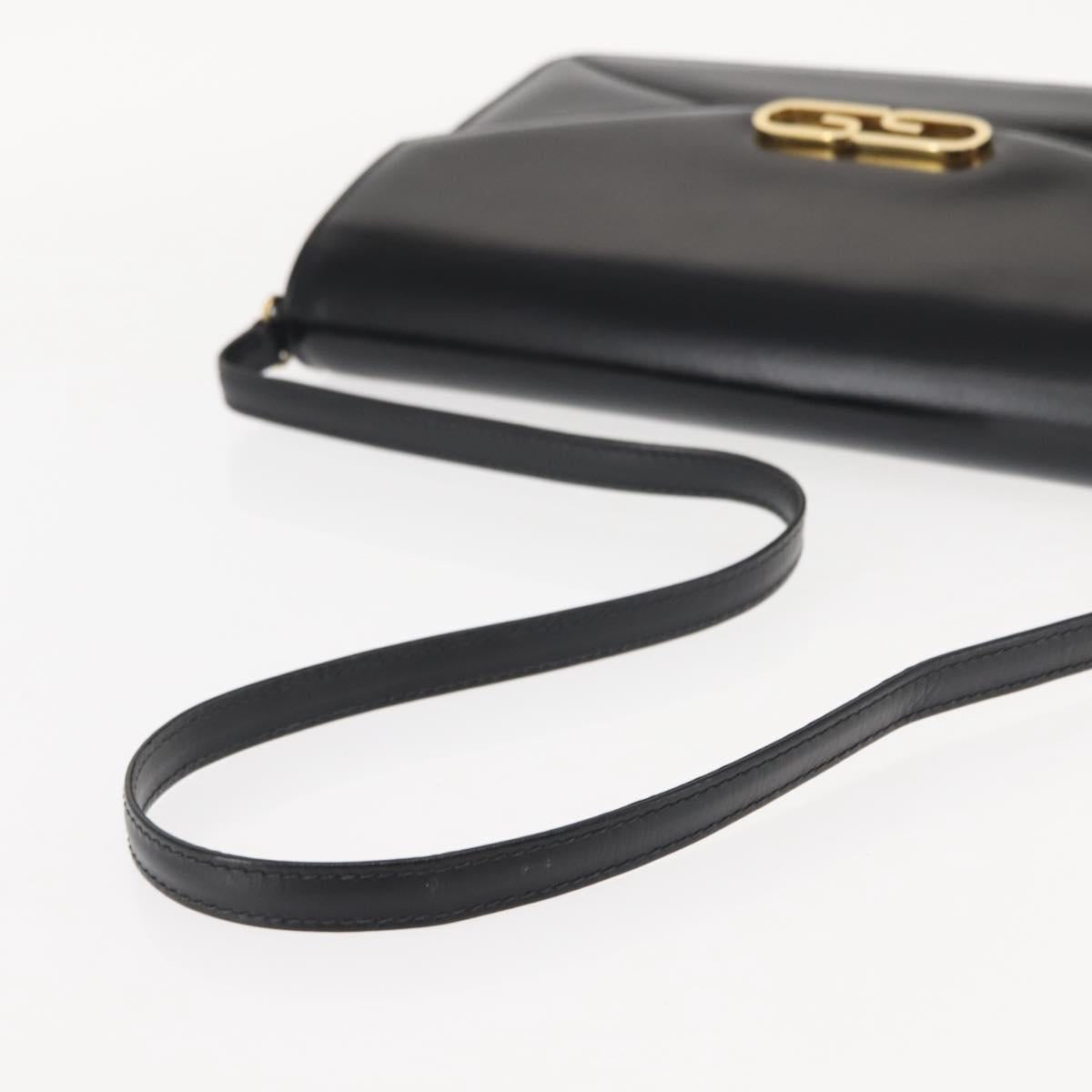 GUCCI Shoulder Bag Leather Vintage Black Gold Auth 146810