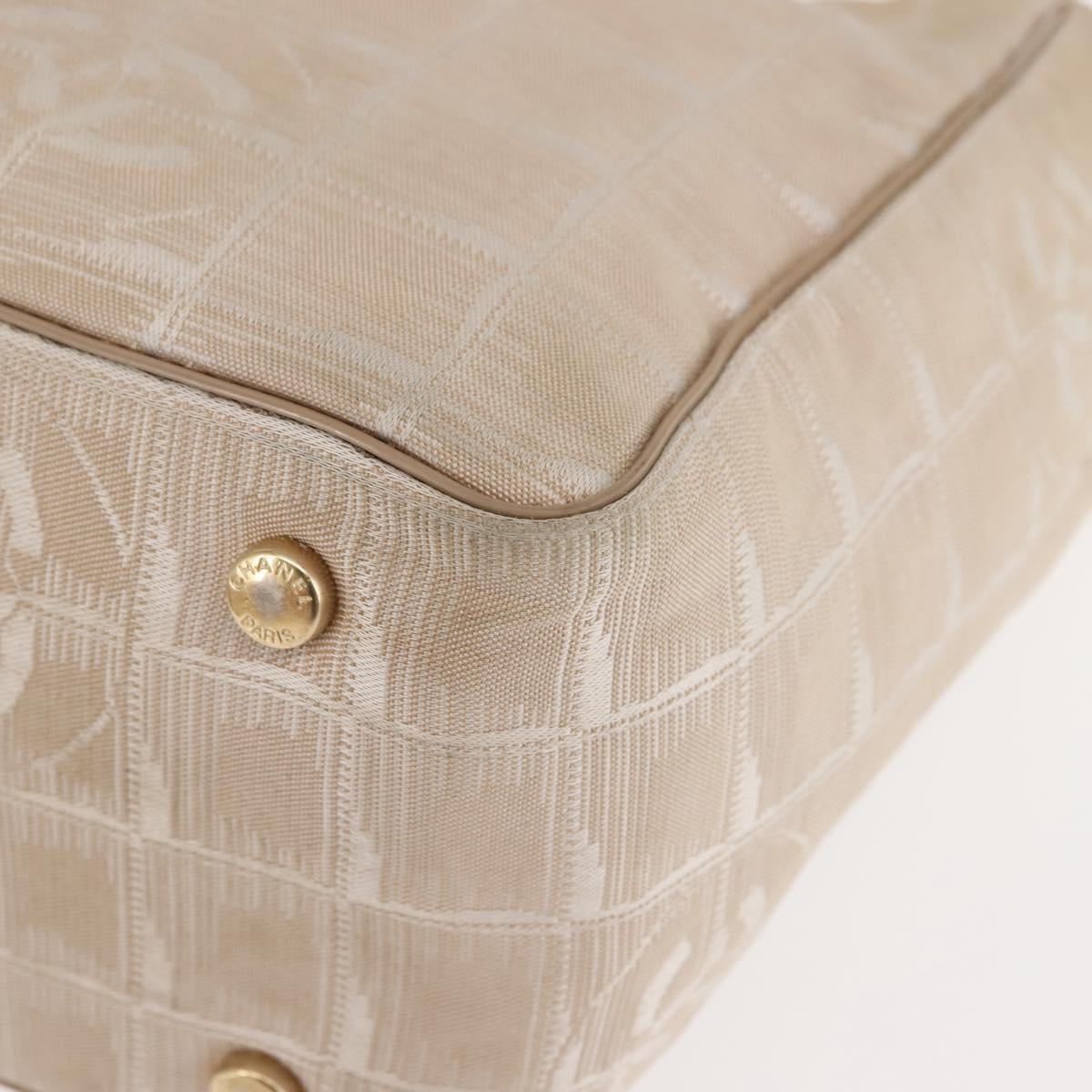 CHANEL New Travel Line Tote Bag Nylon Beige gold CC Auth 146811