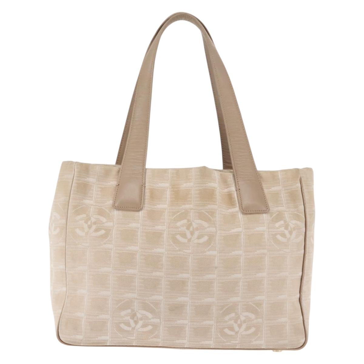 CHANEL New Travel Line Tote Bag Nylon Beige gold CC Auth 146811
