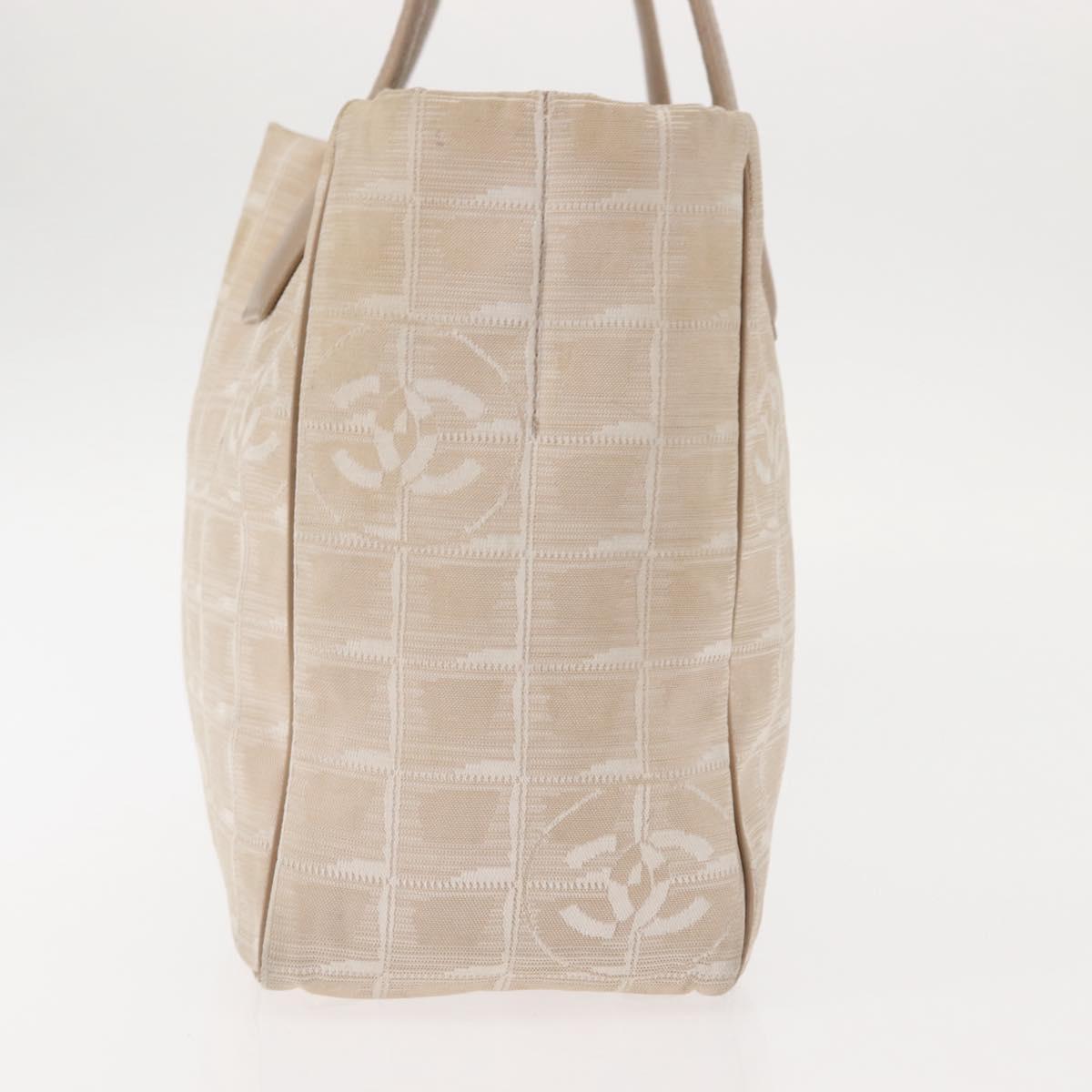 CHANEL New Travel Line Tote Bag Nylon Beige gold CC Auth 146811
